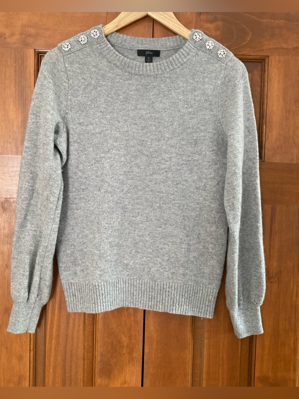 J. Crew Light Heather Gray Crewneck Sweater with Shoulder Buttons